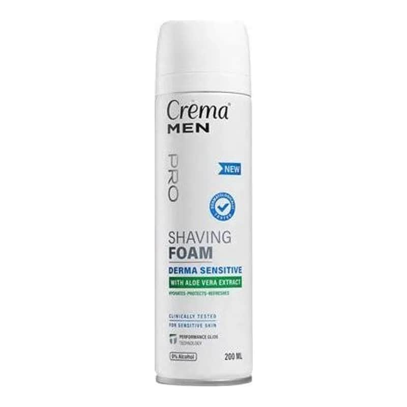 Crema Men‏ - קצף גילוח PRO Derma Sensitive עם תמצית אלוורה - נפח 200 מ''ל