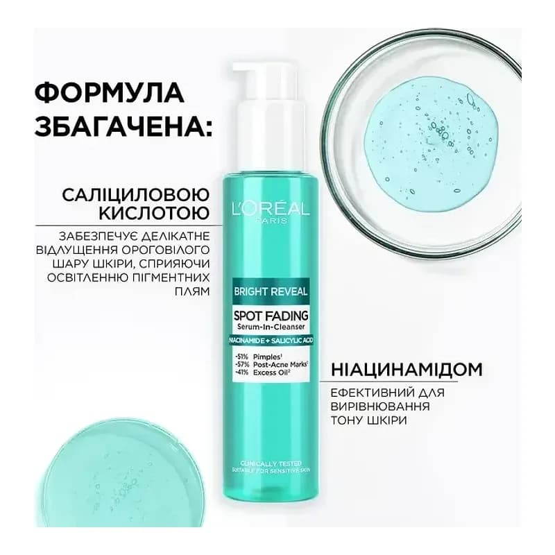 Loreal - ג'ל ניקוי פנים ניאצינאמיד וחומצה סליצילית Bright Reveal - נפח 150 מ''ל